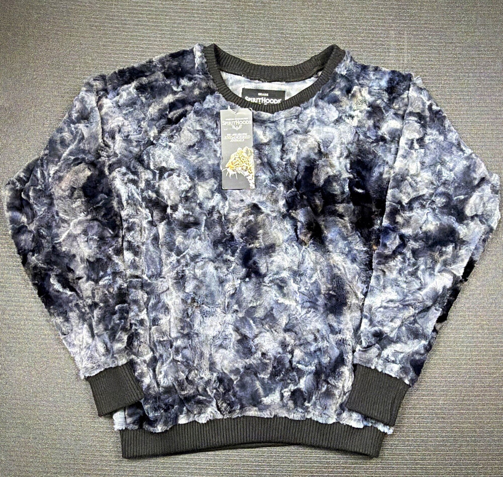 SpiritHoods Shark Faux Fur Crewneck Pullover Sweatshirt Gray Black Mens Sz S NWT